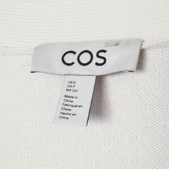 COS Striped Cardigan 100% Cotton V Neck Cream Black Relaxed Fit Size S Preppy - Picture 10 of 16